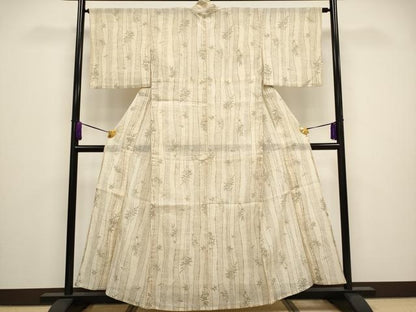 平和屋着物＊極上 夏物 本場小千谷ちぢみ 笹竹文 薄香色地 麻 逸品 CYAA3060s5