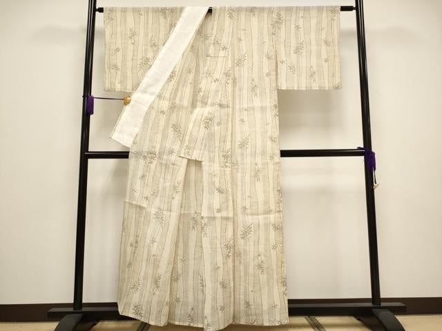 平和屋着物＊極上 夏物 本場小千谷ちぢみ 笹竹文 薄香色地 麻 逸品 CYAA3060s5