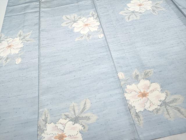 平和屋着物■極上　紬　単衣　舞花文　水色地　逸品　CYAA3066s5