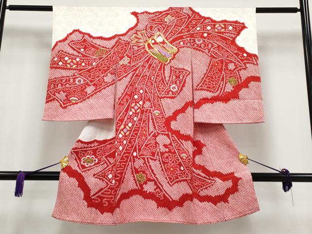平和屋着物■極上　七五三　女の子　3歳　祝着　駒刺繍　絞り　束ね熨斗花文　逸品　CYAA3070s5