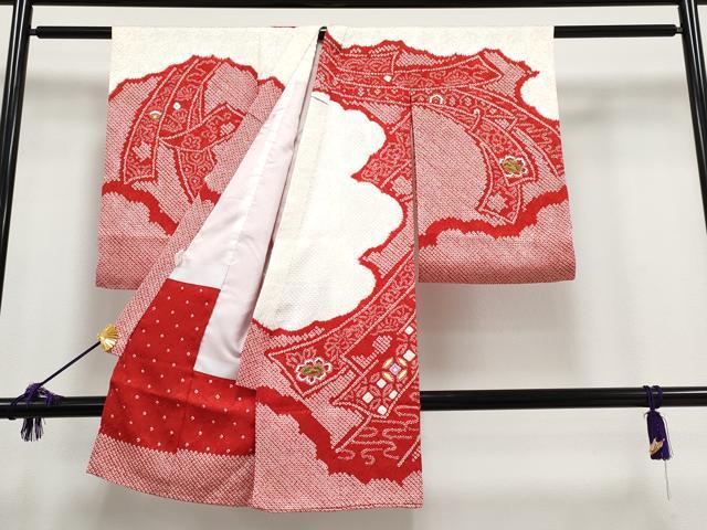 平和屋着物■極上　七五三　女の子　3歳　祝着　駒刺繍　絞り　束ね熨斗花文　逸品　CYAA3070s5