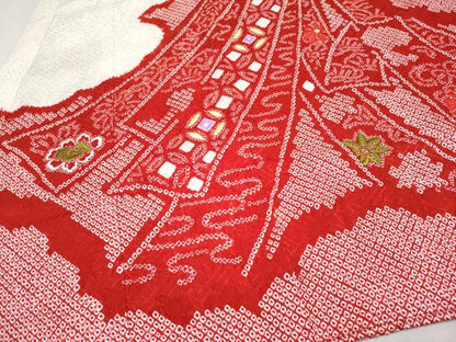 平和屋着物■極上　七五三　女の子　3歳　祝着　駒刺繍　絞り　束ね熨斗花文　逸品　CYAA3070s5