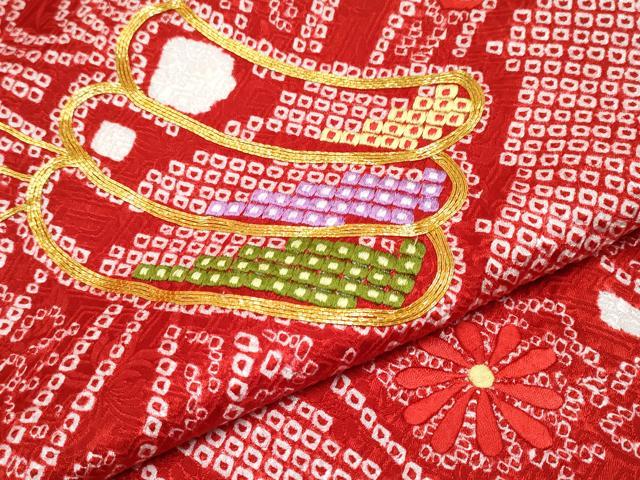 平和屋着物■極上　七五三　女の子　3歳　祝着　駒刺繍　絞り　束ね熨斗花文　逸品　CYAA3070s5