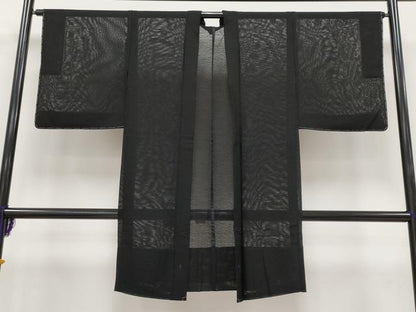 平和屋着物■極上　スリーシーズン　春夏秋　塵除け　長羽織　紋紗　風神雷神　黒地　逸品　未使用　CYAA3073s5