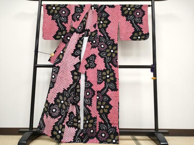 平和屋着物∴極上 夏物 浴衣 有松鳴海絞り 枝花文 綿 逸品 CYAA3091s5