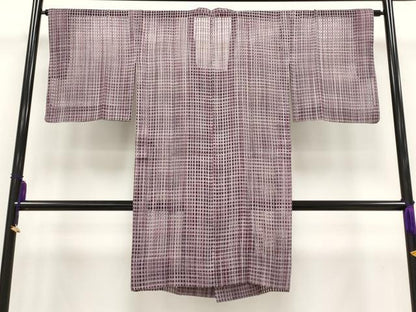 平和屋着物▽極上 スリーシーズン 春夏秋 塵除け 道行コート ロング丈 作家物 草木染 格子柄 証紙付き 逸品 CYAA3099s5