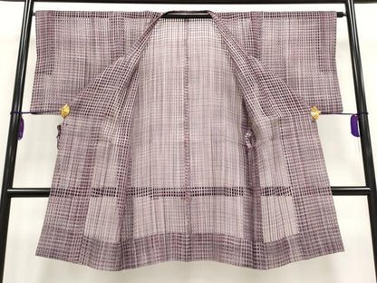 平和屋着物▽極上 スリーシーズン 春夏秋 塵除け 道行コート ロング丈 作家物 草木染 格子柄 証紙付き 逸品 CYAA3099s5