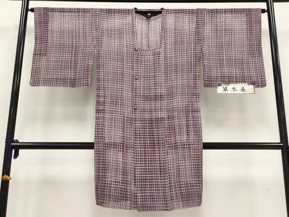 平和屋着物▽極上 スリーシーズン 春夏秋 塵除け 道行コート ロング丈 作家物 草木染 格子柄 証紙付き 逸品 CYAA3099s5