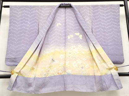 平和屋着物■極上　アンティーク　大正ロマン　長羽織　単衣　手描き　舞蝶草花文　暈し染め　逸品　CYAA3100s5