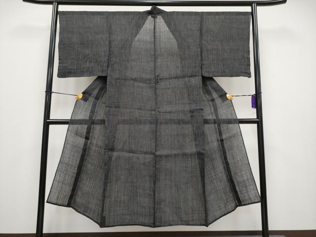 平和屋着物■極上　夏物　男性　石川県指定無形文化財　能登上布　本麻手織上布　縞　黒地　逸品　CYAA3105s5