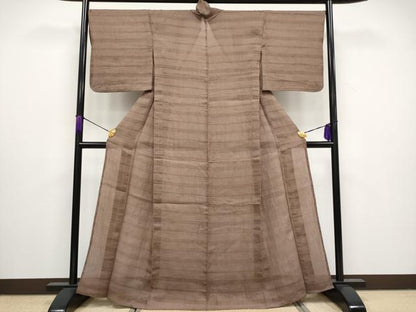 平和屋着物＊極上 夏物 夢工房 上布 横段文 宗伝唐茶色 麻 逸品 CYAA3106s5