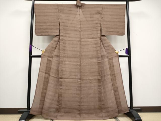 平和屋着物＊極上 夏物 夢工房 上布 横段文 宗伝唐茶色 麻 逸品 CYAA3106s5