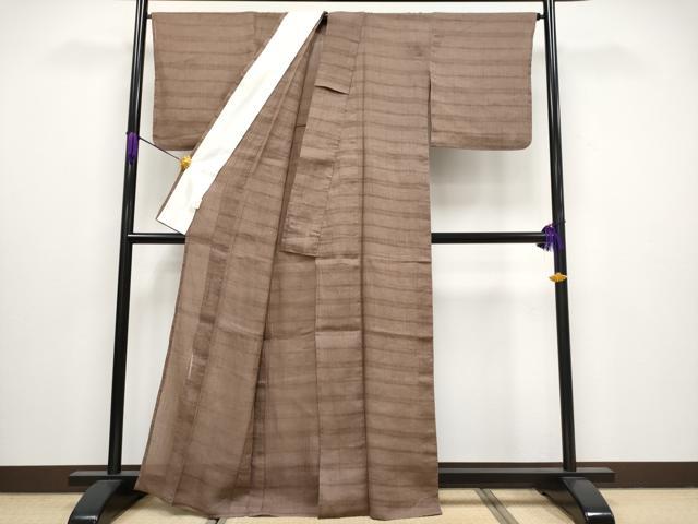 平和屋着物＊極上 夏物 夢工房 上布 横段文 宗伝唐茶色 麻 逸品 CYAA3106s5
