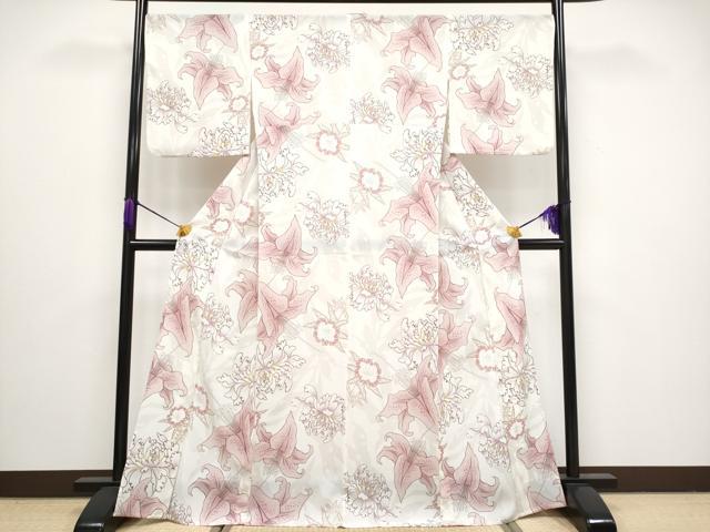 平和屋着物∴極上 夏物 撫松庵 小紋・浴衣兼用 セオアルファ 舞花文 白地 洗える着物 逸品 CYAA3114s5
