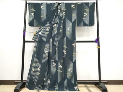 平和屋着物■極上　夏物　撫松庵　小紋・浴衣兼用　セオアルファ　跳兎　笹竹文　蝋色地　洗える着物　逸品　CYAA3115s5