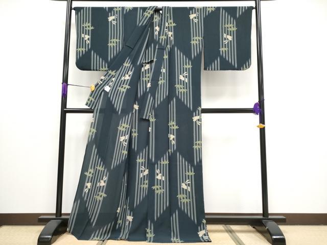 平和屋着物■極上　夏物　撫松庵　小紋・浴衣兼用　セオアルファ　跳兎　笹竹文　蝋色地　洗える着物　逸品　CYAA3115s5