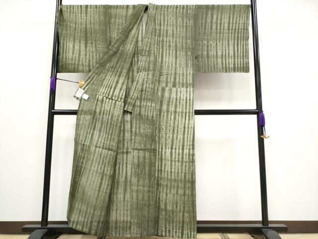 平和屋着物＊極上 夏物 男性 本場小千谷ちぢみ・兵児帯セット キングサイズ 海松色地 やまと誂製 麻 逸品 CYAA3119s5