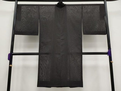 平和屋着物▽極上 スリーシーズン 春夏秋 塵除け 道中着 ロング丈 吉野間道 黒地 逸品 未使用 CYAA3124s5