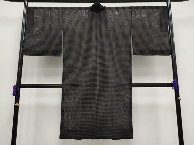 平和屋着物▽極上 スリーシーズン 春夏秋 塵除け 道中着 ロング丈 吉野間道 黒地 逸品 未使用 CYAA3124s5