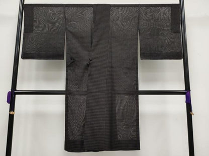 平和屋着物▽極上 スリーシーズン 春夏秋 塵除け 道中着 ロング丈 吉野間道 黒地 逸品 未使用 CYAA3124s5