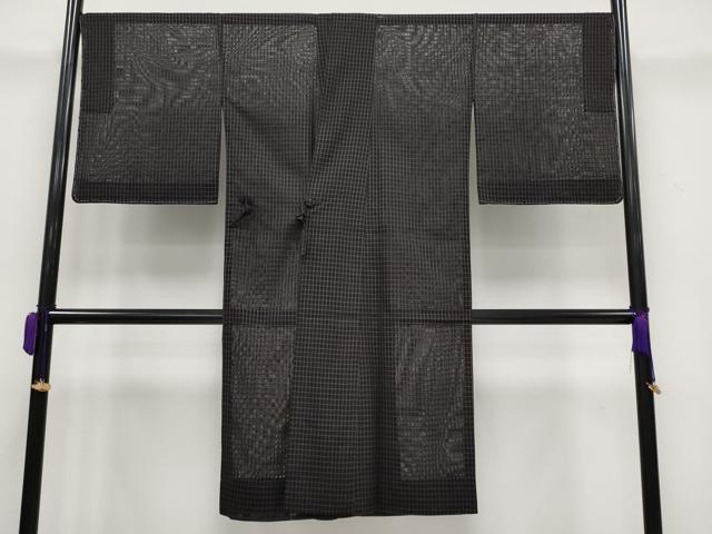 平和屋着物▽極上 スリーシーズン 春夏秋 塵除け 道中着 ロング丈 吉野間道 黒地 逸品 未使用 CYAA3124s5