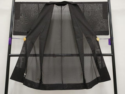 平和屋着物▽極上 スリーシーズン 春夏秋 塵除け 道中着 ロング丈 吉野間道 黒地 逸品 未使用 CYAA3124s5