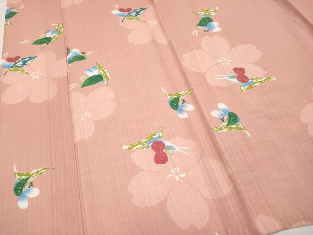 平和屋着物∴極上 夏物 服飾評論家 市田ひろみ 小紋・浴衣兼用 舞花文 真赭色地 洗える着物 CYAA3127s5
