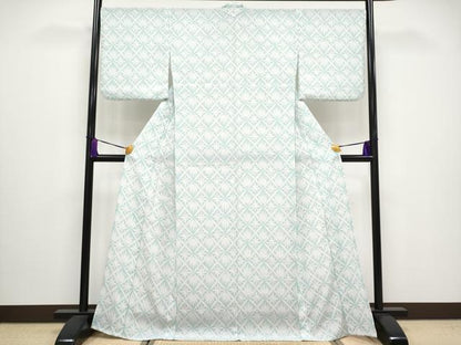 平和屋着物■極上　夏物　撫松庵　セオアルファ　小紋・浴衣兼用　菱天井花文　千草色地　洗える着物　逸品　CYAA3132s5
