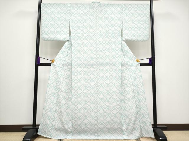 平和屋着物■極上　夏物　撫松庵　セオアルファ　小紋・浴衣兼用　菱天井花文　千草色地　洗える着物　逸品　CYAA3132s5