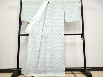 平和屋着物■極上　夏物　撫松庵　セオアルファ　小紋・浴衣兼用　菱天井花文　千草色地　洗える着物　逸品　CYAA3132s5