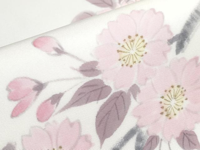 平和屋着物■極上　京都府指定無形文化財 染色作家 小倉建亮の弟子 市瀬史郎　塩瀬　九寸名古屋帯　手描　枝桜　絹鼠色地　逸品 CYAA3164s5