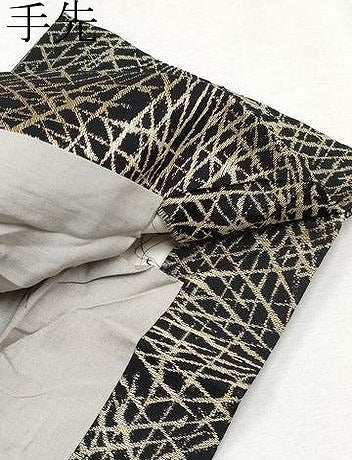 平和屋着物●極上 龍村美術織物 九寸名古屋帯 敷松葉 黒地 金糸 逸品 CYAA3170s5