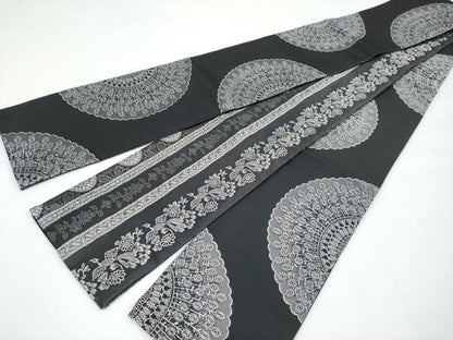 平和屋着物●極上　こむさでもーど・COMME CA DU MODE　両面　半幅帯　花鳥間道　黒地　CYAA3176s5