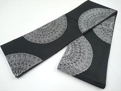 平和屋着物●極上　こむさでもーど・COMME CA DU MODE　両面　半幅帯　花鳥間道　黒地　CYAA3176s5