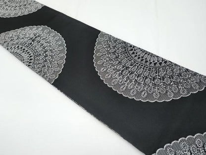 平和屋着物●極上　こむさでもーど・COMME CA DU MODE　両面　半幅帯　花鳥間道　黒地　CYAA3176s5