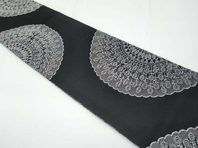 平和屋着物●極上　こむさでもーど・COMME CA DU MODE　両面　半幅帯　花鳥間道　黒地　CYAA3176s5