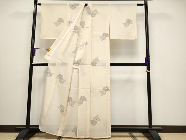 平和屋着物＊極上 夏物 結城紬 夏結城 100亀甲 椿 肌色地 逸品 未使用 CYAA3182s5