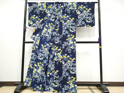 平和屋着物∴極上 夏物 撫松庵 小紋・浴衣兼用 セオアルファ 枝葉文 洗える着物 逸品 CYAA3189s5