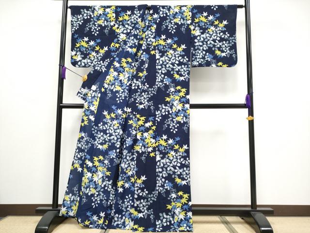 平和屋着物∴極上 夏物 撫松庵 小紋・浴衣兼用 セオアルファ 枝葉文 洗える着物 逸品 CYAA3189s5