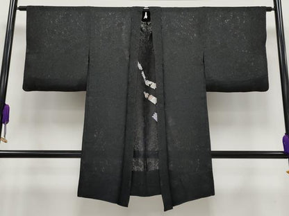 平和屋着物▽極上 スリーシーズン 春夏秋 塵除け 長羽織 花唐草紋紗 黒地 逸品 CYAA3197s5