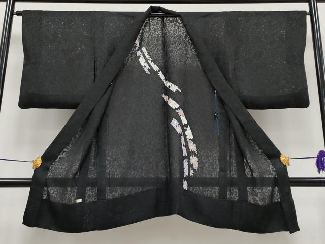平和屋着物▽極上 スリーシーズン 春夏秋 塵除け 長羽織 花唐草紋紗 黒地 逸品 CYAA3197s5