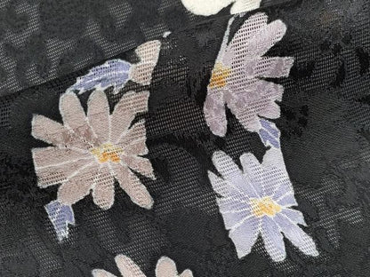平和屋着物▽極上 スリーシーズン 春夏秋 塵除け 長羽織 花唐草紋紗 黒地 逸品 CYAA3197s5