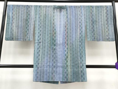 平和屋着物▽極上 スリーシーズン 春夏秋 塵除け 道行コート ロング丈 間道 逸品 未使用 CYAA3199s5