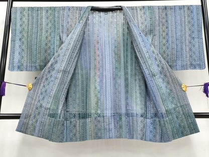 平和屋着物▽極上 スリーシーズン 春夏秋 塵除け 道行コート ロング丈 間道 逸品 未使用 CYAA3199s5