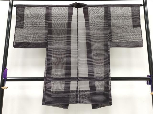 平和屋着物▽極上 BANKANわものや スリーシーズン 春夏秋 塵除け 長羽織 紗 横段文 黒紅色地 逸品 CYAA3202s5