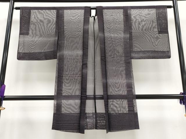 平和屋着物▽極上 BANKANわものや スリーシーズン 春夏秋 塵除け 長羽織 紗 横段文 黒紅色地 逸品 CYAA3202s5