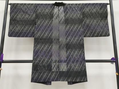 平和屋着物▽極上 スリーシーズン 春夏秋 塵除け 長羽織 紋紗 横段文 黒地 逸品 CYAA3204s5