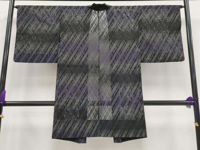 平和屋着物▽極上 スリーシーズン 春夏秋 塵除け 長羽織 紋紗 横段文 黒地 逸品 CYAA3204s5