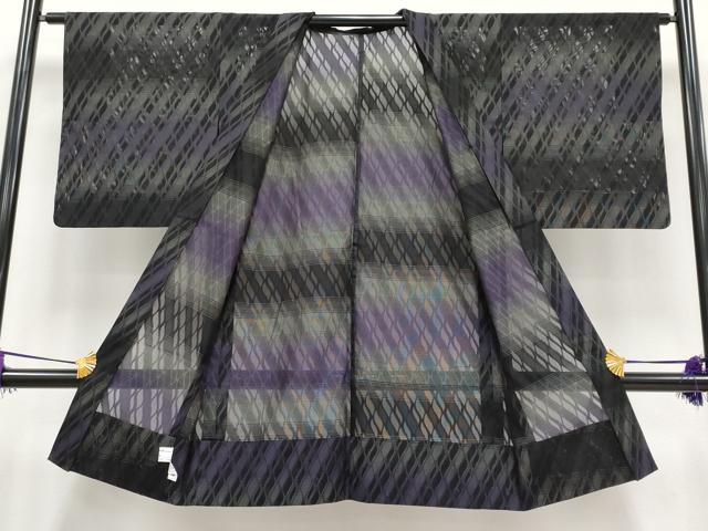 平和屋着物▽極上 スリーシーズン 春夏秋 塵除け 長羽織 紋紗 横段文 黒地 逸品 CYAA3204s5