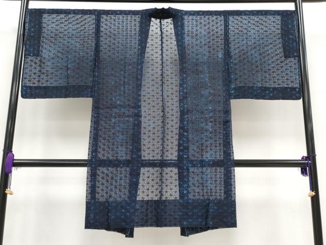 平和屋着物■極上　オーガンジー　スリーシーズン　春夏秋　塵除け　長羽織　藍　花尽くし　逸品　未使用　CYAA3205s5